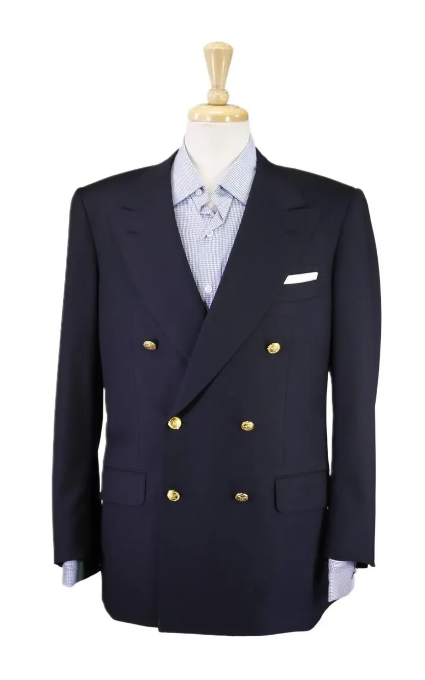 Tincati Saint Andrews Navy 2B Double Breasted Gold Button Wool Blazer Jacket 38S